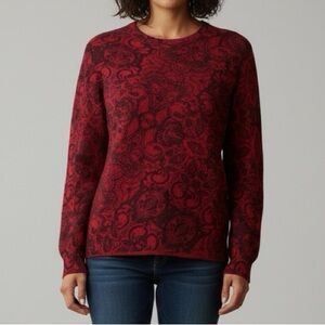 Mongolian Cashmere Red Black Crewneck Long Sleeve Sweater Size Small Gobi